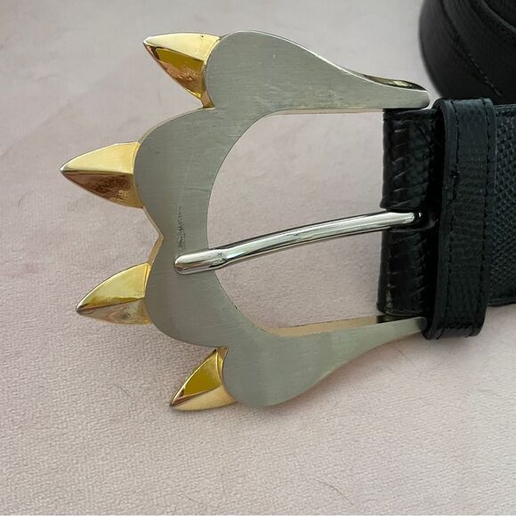 Bon Soir Made In France Belt Black with Large Silver and Gold Claw Buckle Large - Picture 13 of 14